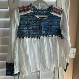 Velzera embroidered bohemian top with tassel and coin detail